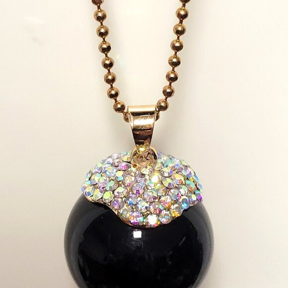 Black Sphere Fashion Diamonds Accents Necklace Pendant Large Black Round ball - Picture 8 of 8